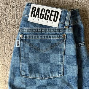 RAGGED URBAN OUTFITTERS CHECKERED STRAIGHT LEG/ WIDE LEG JEANS